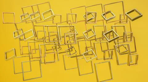 Silver metallic three-dimensional frames on a yellow background. 3d render il 스톡 일러스트