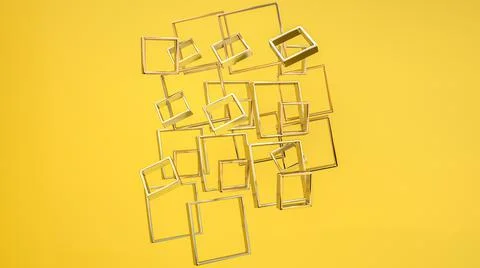 Silver metallic three-dimensional frames on a yellow background. 3d render il Stock Illustration