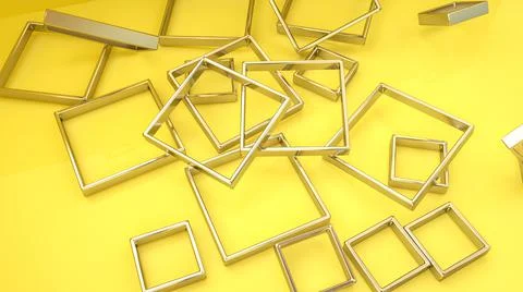 Silver metallic three-dimensional frames on a yellow background. 3d render il Stock Illustration