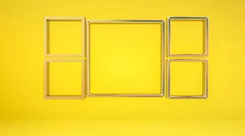 Silver metallic three-dimensional frames on a yellow background. 3d render il 스톡 일러스트
