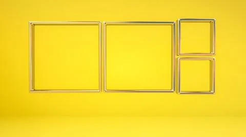Silver metallic three-dimensional frames on a yellow background. 3d render il 스톡 일러스트