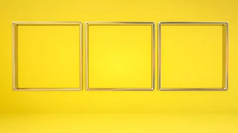 Silver metallic three-dimensional frames on a yellow background. 3d render il 스톡 일러스트
