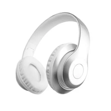 Silver metallic white wireless headphones in the air isolated on white Stock Photos