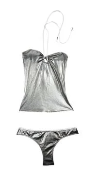 Silver metallized bikini Stock Photos