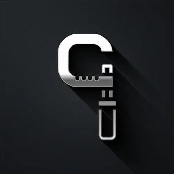 Silver Micrometer icon isolated on black background. Measuring engineer tool. Stock Illustration