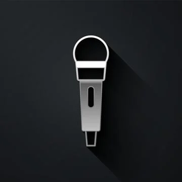 Silver Microphone icon isolated on black background. On air radio mic micro.. Stock Illustration