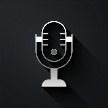 Silver Microphone icon isolated on black background. On air radio mic micro.. Stock Illustration