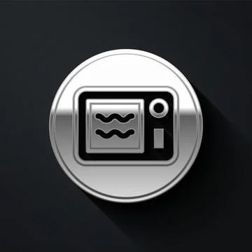 Silver Microwave oven icon isolated on black background. Home appliances ic.. Stock-Illustration