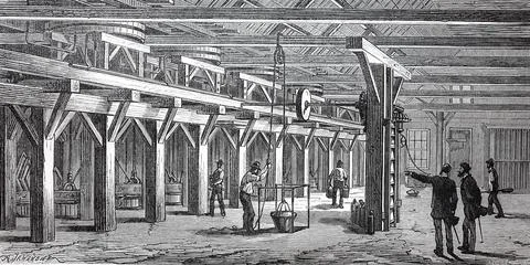 Silver mill crushing silver ore in 1870 California USA Historical digitally Ilustración de archivo
