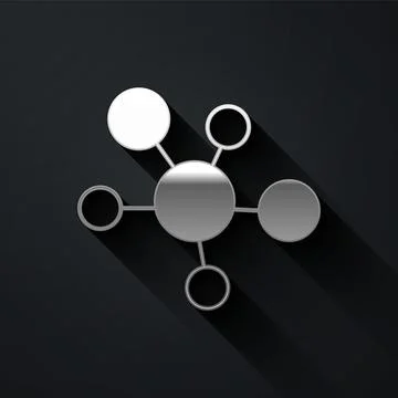 Silver Mind map infographic icon isolated on black background. Long shadow .. Stock-Illustration