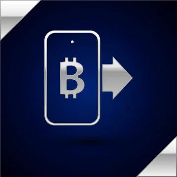 Silver Mining bitcoin from mobile icon isolated on dark blue background Illustrazione stock