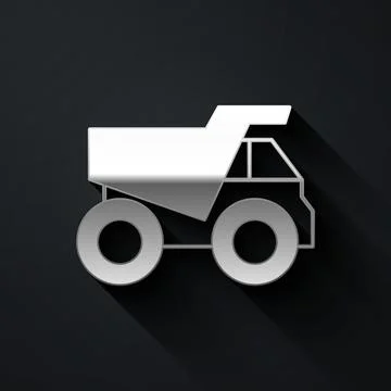 Silver Mining dump truck icon isolated on black background. Long shadow style Stock Illustration