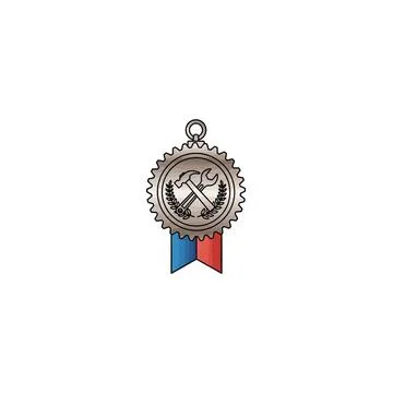 Silver mining excellence medal with red and blue ribbon Stock Illustration
