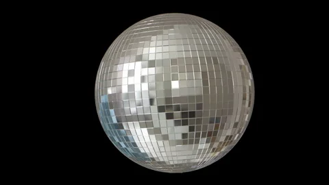 Silver Mirrored Disco Ball on Black Background 3D Animation Stock Footage 344309350