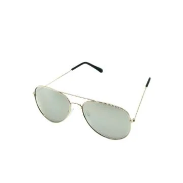 Silver mirrored sunglasses with a silver frame, close-up Stock Photos