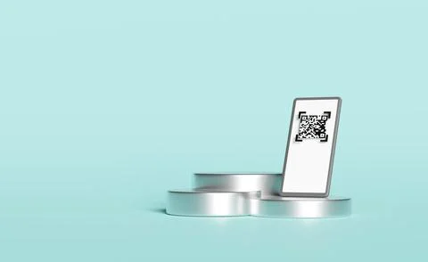 Silver mobile phone or smartphone with stage podium empty, barcode, qr code.. Stockillustratie