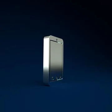 Silver Mobile smart phone with app delivery tracking icon isolated on blue ba Illustration