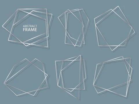 Silver modern polygonal geometric frame vector set Stock Illustration