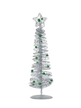 Silver modern wire Christmas tree isolated on white background Foto stock