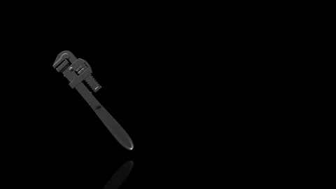 Silver Monkey Wrench turns on itself - loop animation - black background Stock Footage 255464810