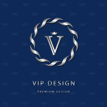 Silver Monogram design template. Elegant logo sing V Stock Illustration