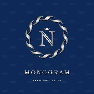Silver Monogram design template. Elegant logo sing N Stock-Illustration