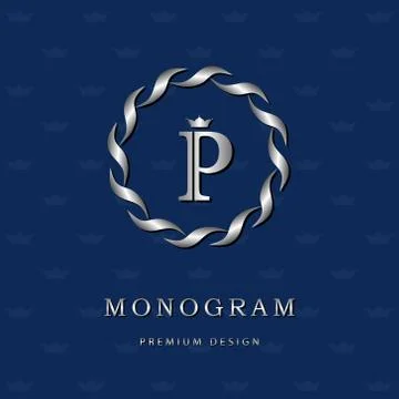 Silver Monogram design template. Elegant logo sing P Illustrazione stock