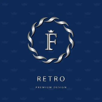 Silver Monogram design template. Elegant logo sing F Stock Illustration