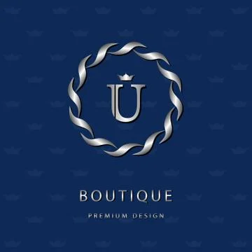 Silver Monogram design template. Elegant logo sing U Stock Illustration