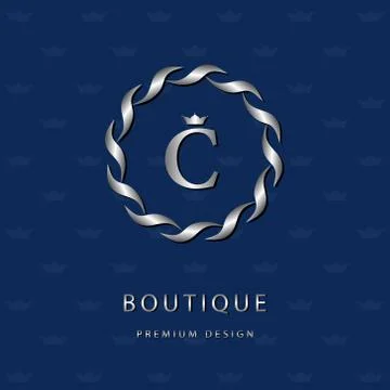 Silver Monogram design template. Elegant logo sing C Illustrazione stock