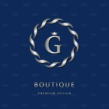 Silver Monogram design template. Elegant logo sing G Stock-Illustration