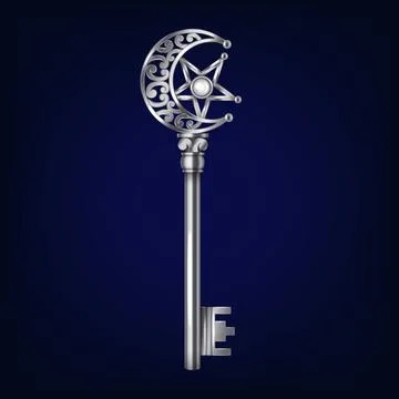 Silver Moon and Star Key on Dark Background Stock Illustration