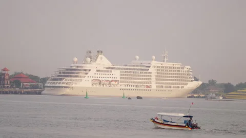 Silver moon cruise ship docked at benoa port in bali, indonesia, southeast asia Stock Footage 329459685