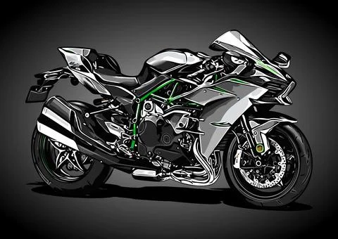 Silver motorcycle on a green background Stock Illustration