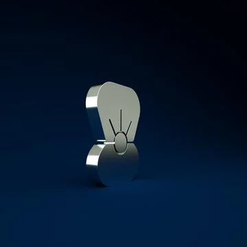 Silver Natural open shell with pearl icon isolated on blue background. Scallo Illustrazione stock