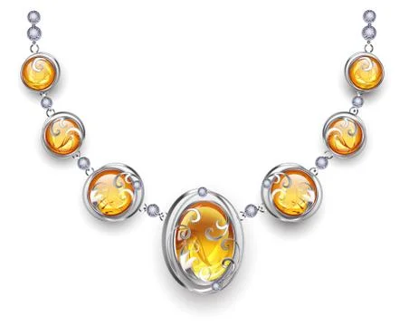 Silver necklace with amber Stock Illustration