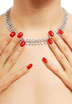 Silver necklace with diamonds Stock Photos