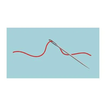 Silver needle with red thread icon for sewing and design Stock Illustration