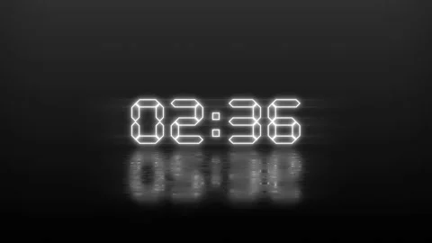 Silver neon timer display with mirrored reflection on dark background Stock Footage 316060406
