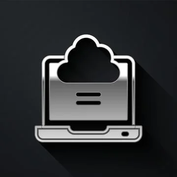 Silver Network cloud connection icon isolated on black background. Social Stock Illustration