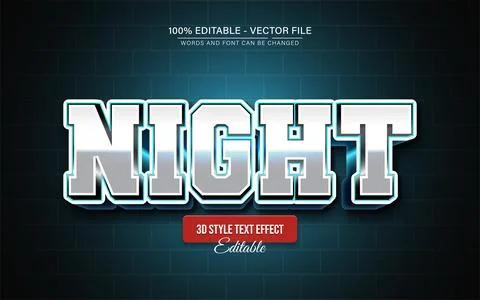 Silver night 3d text effect editable Stock Illustration
