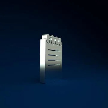 Silver Notebook icon isolated on blue background. Spiral notepad icon. School Illustrazione stock