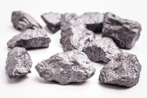 Silver nugget isolated on white background, raw gemstone Stock Photos