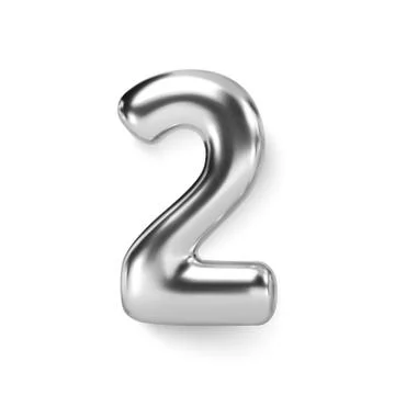 Silver Number Balloon 2 Two. Vector realistic 3d character Stock Illustration