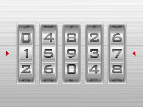 Silver number combination lock background Illustrazione stock