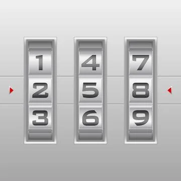 Silver number combination lock Stock Illustration