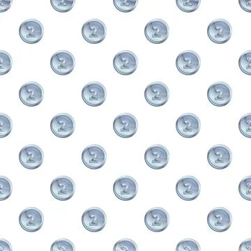 Silver number two coins seamless pattern background Stock Illustration