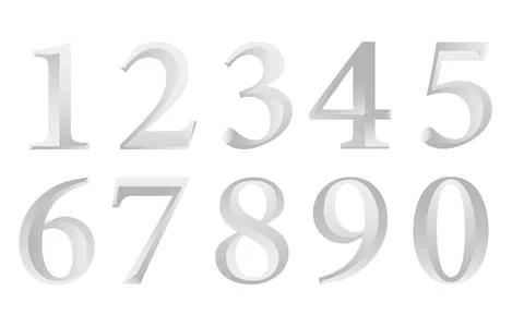 Silver Numbers Set from 0 to 9 in 3D Style Vector. Stock Illustration