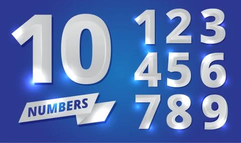 SILVER NUMBERS SET VECTOR COLLECTION Stock Illustration