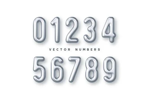Silver numbers vector set. Stock Illustration
